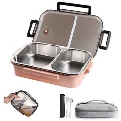 WORTHBUY Stainless Steel Lunch Container, 2 Section Design, Keep Foods Separated, Metal Bento Box with Insulated Lunch Bag Portable Utensil, Kids/Women/Adults, BPA-Free(2nd Generation, Pink)