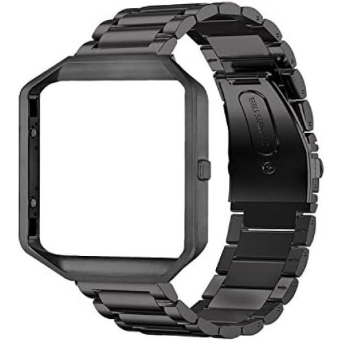 Oitom Metal Bands Compatible with Fitbit Blaze Large,Frame Housing+Stainless Steel Bracelet Replacement Accessory Strap Watch Band for Smart Fitness Watch (Black Steel+Frame)
