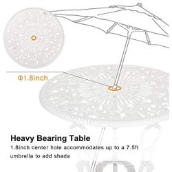 HOMEFUN Bistro Table Set, White Rose 3 Piece, Outdoor Patio Table and Chairs Furniture, Durable Rust Weather Resistance