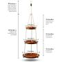 Hanging Fruit Basket 3 Tier - Acacia Wood - Kitchen Storage Organizer - Countertop Space Saver - Heavy Duty Cotton Rope - Adjustable in Height