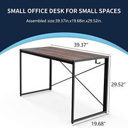 Folding Desk 40 Inch Small Computer Desk Foldable Home Office Desks for Small Spaces Simple Collapsible Study Writing Desk No Assembly Compact Laptop Gaming Table with Black Fold Up Metal Brown