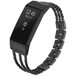 fastgo Compatible for Fitbit Charge 4 Charge 3 and Charge 3 SE Bands, Premium Stainless Steel Replacement Wristbands Classy Sport Bracelet Special Edition Band for Women Girls Gifts(Black)