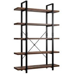 Homfa Bookshelf, 5-Tier Industrial Bookcase, Open Storage Display Shelves Organizer, Accent Furniture with Wood Grain Shelves and Metal Frame for Home Office, 47L x 13W x 70H