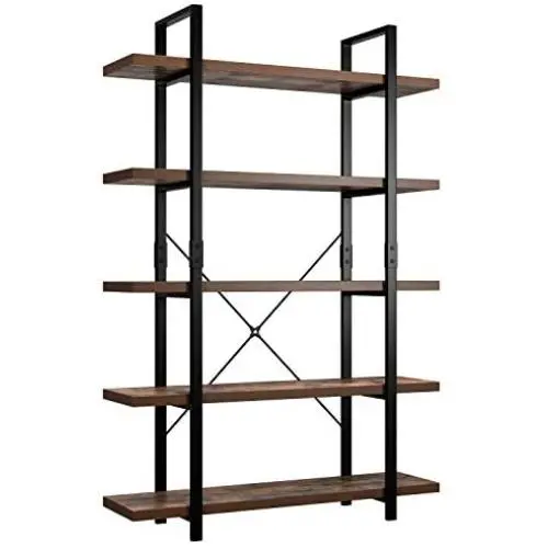 Homfa Bookshelf, 5-Tier Industrial Bookcase, Open Storage Display Shelves Organizer, Accent Furniture with Wood Grain Shelves and Metal Frame for Home Office, 47L x 13W x 70H Homfa Bookshelf, 5-Tier Industrial Bookcase, Open Storage Display Shelves Organizer, Accent Furniture with Wood Grain Shelves and Metal Frame for Home Office, 47L x 13W x 70H