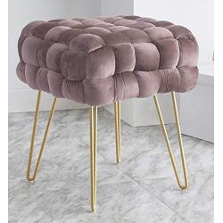 Ornavo Home Mirage Modern Contemporary Square Woven Upholstered Velvet Ottoman with Gold Metal Legs - Blush