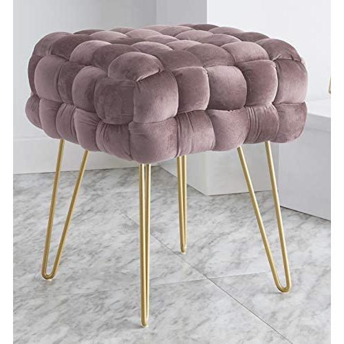 Ornavo Home Mirage Modern Contemporary Square Woven Upholstered Velvet Ottoman with Gold Metal Legs - Blush