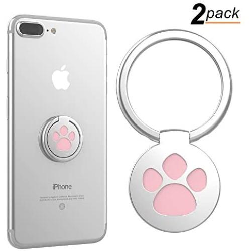 Cell Phone Ring Holder, 360° Rotation Cute Dog Cat Paw Ring Stand Finger Grip Mount Kickstand for iPhone X 8 7 7Plus 6s, Galaxy S7 S8 and More Smartphones (Pack of 2, Pink)