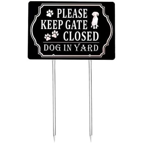 Kichwit Please Keep Gate Closed Dog in Yard Sign, Aluminum, All Metal Construction, 11.8 x 7.9 Inches, Metal Stakes Included