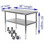 AmGood Stanless Steel Work Table with Casters | Mobile Metal Table (Stainless Steel Work Table + Casters, 48'' Long x 18'' Deep)