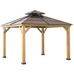 Sunjoy A102008500 Chapman 10x10 ft. Cedar Framed Gazebo with Steel 2-Tier Hip Roof Hardtop, Brown