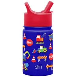 Simple Modern Kids Insulated Water Bottle Cup with Straw Stainless Steel Flask Metal Thermos for Toddlers Boys and Girls, 10oz, Construction