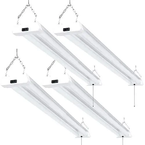 Sunco Lighting 4 Pack LED Utility Shop Light, 4 FT, Linkable Integrated Fixture, 40W=260W, 5000K Daylight, 4500 LM, Clear Lens, Surface/Suspension Mount, Pull Chain, Garage - ETL, Energy Star Sunco Lighting 4 Pack LED Utility Shop Light, 4 FT, Linkable Integrated Fixture, 40W=260W, 5000K Daylight, 4500 LM, Clear Lens, Surface/Suspension Mount, Pull Chain, Garage - ETL, Energy Star