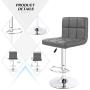 Furmax Bar Stools Modern Pu Leather Swivel Adjustable Hydraulic Bar Stool Square Counter Height Stool Set of 2(Gray)