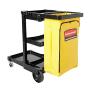 Rubbermaid Commercial Traditional Janitorial 3-Shelf Cart, Wheeled with Zippered Yellow Vinyl Bag, Black, FG617388BLA