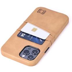 Dockem iPhone 12 & iPhone 12 Pro Wallet Case: Built-in Metal Plate for Magnetic Mounting & 2 Credit Card Holders (6.1'' Exec M2, Smooth Synthetic Leather, Tan)