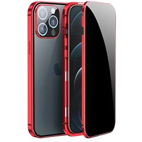 Jonwelsy Anti Peeping Case for iPhone 12 Pro Max (6.7 Inch), Double-Sided Anti Spy Tempered Glass Privacy, 360 Degree Protection Cover, Magnetic Adsorption Metal Bumper for iPhone 12 PM (Red)