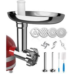 X Home Meat Grinder Attachment Compatible with Kitchenaid Stand Mixer, Durable Metal Food Grinder Attachment with 2 Sausages Stuffing Tubes, 3 Grinding Blades, 4 Grinding Plates, Not Dishwasher Safe