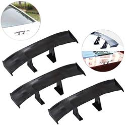 Creatiee 3Pcs Universal Car Mini Spoiler Wing, Auto Car Tail Wing Mini Auto Carbon Fiber Texture Decoration Without Perforation Tail Decoration, 6.7 Inch(Black)