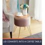 Ornavo Home Modern Round Velvet Storage Ottoman Foot Rest Stool/Seat with Gold Metal Legs & Tray Top Coffee Table - Blush