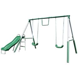 Sportspower My First Metal Swing Set with Slide, Green/White