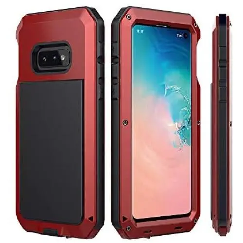 Galaxy S10e Case Amever Aluminum Metal Bumper Frame Case with Silicone Water Resistant Shockproof Tempered Glass Screen Protector Outdoor Sports Protective Case for Samsung Galaxy S10e (2019) - Red