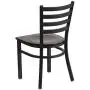 Flash Furniture HERCULES Series Black Ladder Back Metal Restaurant Chair - Walnut Wood Seat