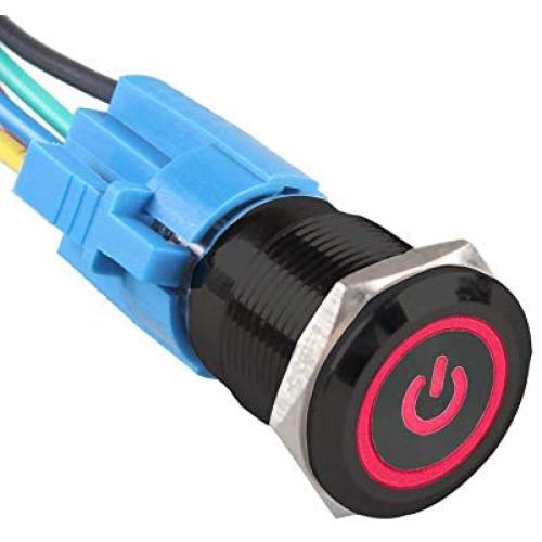 Etopars Black Case 19mm 12V 5A Power Symbol Angel Eye Halo Car Red LED Light Metal Push Button Toggle Switch Socket