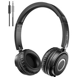 Headphones with Microphone, Vogek Lightweight Foldable on Ear Headset for Kids Teens Adults, Wired Stereo Headphones with Deep Bass, Portable Design for Home Office Travel Virtual Schooling, Black