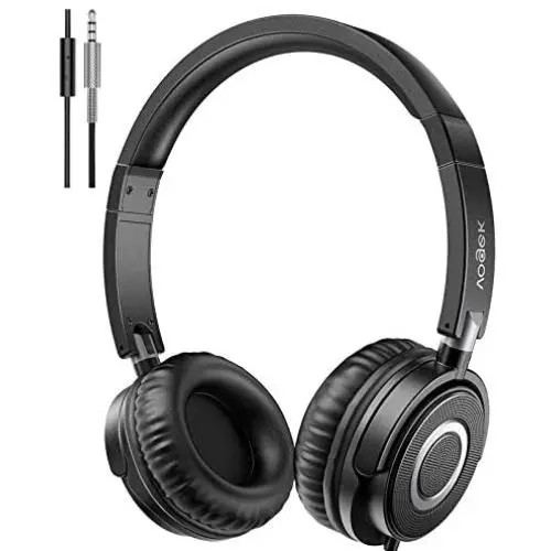 Headphones with Microphone, Vogek Lightweight Foldable on Ear Headset for Kids Teens Adults, Wired Stereo Headphones with Deep Bass, Portable Design for Home Office Travel Virtual Schooling, Black Headphones with Microphone, Vogek Lightweight Foldable on Ear Headset for Kids Teens Adults, Wired Stereo Headphones with Deep Bass, Portable Design for Home Office Travel Virtual Schooling, Black