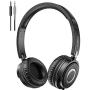 Headphones with Microphone, Vogek Lightweight Foldable on Ear Headset for Kids Teens Adults, Wired Stereo Headphones with Deep Bass, Portable Design for Home Office Travel Virtual Schooling, Black