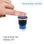 mxuteuk 19mm Momentary Push Button Switch 1 NO 1 NC SPDT ON/Off Black Metal Shell with 12v Blue LED Ring with Wire Socket Plug Suitable for 3/4'' Mounting Hole M-19-O-B-BU