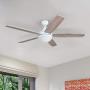 Prominence Home 80094-01 Ashby Ceiling Fan with Remote Control and Dimmable Integrated LED Light Frosted Fixture, 52'' Contemporary Indoor, 5 Blades White/Grey Oak, Farmhouse White Prominence Home 80094-01 Ashby Ceiling Fan with Remote Control and Dimmable Integrated LED Light Frosted Fixture, 52'' Contemporary Indoor, 5 Blades White/Grey Oak, Farmhouse White