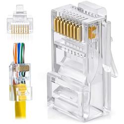 RJ45 Cat6 Pass Through Connectors Pack of 100, EZ Crimp Modular Data Plug for Network UTP Cat-6 Ethernet Cable