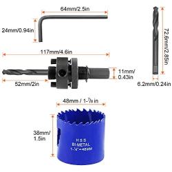 LANIAKEA 1-7/8-Inch Bi-Metal Hole Saw 48MM M42 Annular Hole Cutter HSS Variable Tooth Pitch Holesaw Set with Arbor Blue for Home DIYer