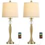 BOBOMOMO USB Metal Crystal Table Lamp 28 Set of 2 Modern Living Room Bedroom Nightstand Bedside Desk Lamp(Gold)