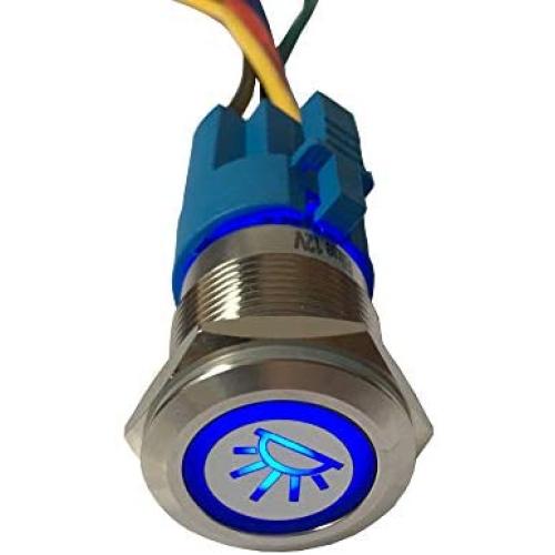 ESUPPORT 12V Car Vehicle Blue LED Light Interior Push Button Metal Toggle Switch Socket Plug 19mm