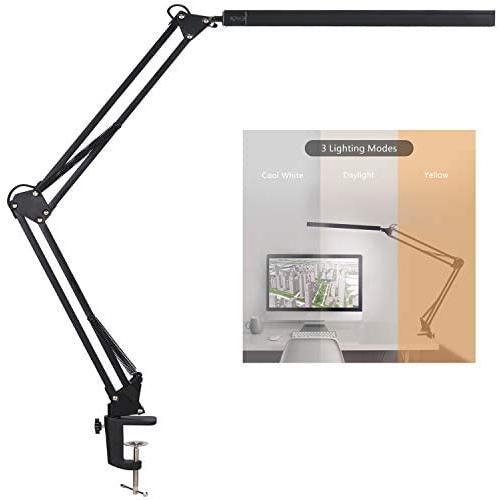 Psiven LED Architect Desk Lamp, Metal Swing Arm Dimmable Task Lamp, Eye Care Table Lamp with Clamp (3 Color Modes, 10-Level Dimmer, Memory Function) Highly Adjustable Office, Craft, Workbench Light