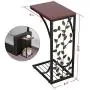 Yaheetech Moible Sofa Side End C Shaped Table Night Stands Bronze Metal Frame Wooden Top With Elegant Leaf Design for Living Room, Set of 2