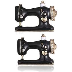 Sewing Gifts for Women, Vintage Decor Sewing Brooch Gifts for Women（2 Pieces）, Black Enamel Machine Brooch Pin Jewelry