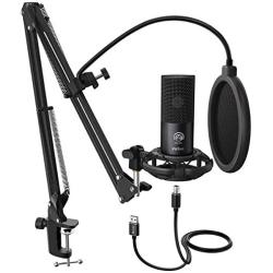 FIFINE Studio Condenser USB Microphone Computer PC Microphone Kit with Adjustable Scissor Arm Stand Shock Mount for Instruments Voice Overs Recording Podcasting YouTube Karaoke Gaming Streaming-T669