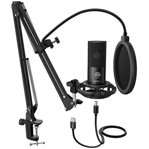 FIFINE Studio Condenser USB Microphone Computer PC Microphone Kit with Adjustable Scissor Arm Stand Shock Mount for Instruments Voice Overs Recording Podcasting YouTube Karaoke Gaming Streaming-T669
