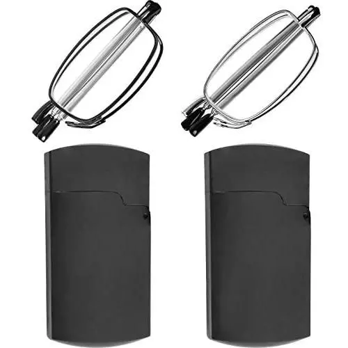 Reading Glasses 2 Pair Black and Gunmetal Readers Compact Folding Unisex Glasses for Reading Case Included Reading Glasses 2 Pair Black and Gunmetal Readers Compact Folding Unisex Glasses for Reading Case Included