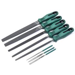 SATA 8-Piece Metal File Tray Set Containing Flat, Half-Round, Round and Square Files with Ergonomic Green Handles - ST09910