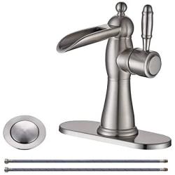 Mejor Solid Brass Single-Handle Waterfull Bathroom faucet,Lavatory faucet with 4 inches deck plate,CUPC water lines and Metal pop-up drain with overflow (Brushed Nickel)