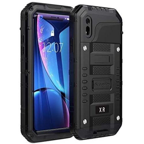Beasyjoy iPhone XR Metal Case Heavy Duty Built-in Screen Full Body Protective Waterproof Shockproof Tough Rugged Hybrid Military Grade Defender Outdoor(Black)
