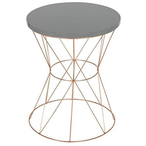 Kate and Laurel Mendel Round Metal End Table, Gray Top with Rose Gold Base
