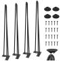WINSOON Industrial Iron Hairpin Table Legs 34 Inch Set of 4 Pack Metal Bench Legs for Furniture feet Wooden Desk Legs Hair Pin Design (34 Inch 3-Rod Black)