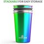 Stainless Steel Cups 16oz Pint Tumbler (4 Pack) - Premium Metal Drinking Glasses | Stackable Durable Cup (16oz Rainbow)