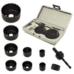 ryker hardware 10-Piece Hole Saw Kit for Wood - Durable Carbon Steel Power Drill Hole Cutter With High Precision Cutting Teeth - Woodworking HCS Hole Saw Kit For Wood, PVC, Plastic, Drywall