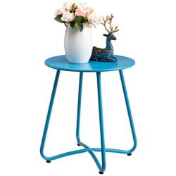 HollyHOME Small Round Patio Metal Side Snack Table, Accent Anti-Rust Steel Coffee Table for Garden, Modern Weatherproof Outdoor End Table, (H) 17.55'' x(D) 15.60'', Deep SkyBlue